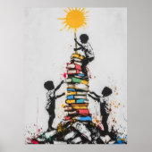 Graffiti Kinderen Klimmen Boeken – Urbane Protest Poster (Voorkant)