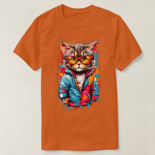 Graffiti Kleurrijke Kleine Kat Dragen Bril T-shirt (Design voorkant)