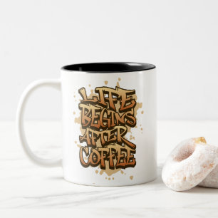 Graffiti koffie citaat tweekleurige koffiemok