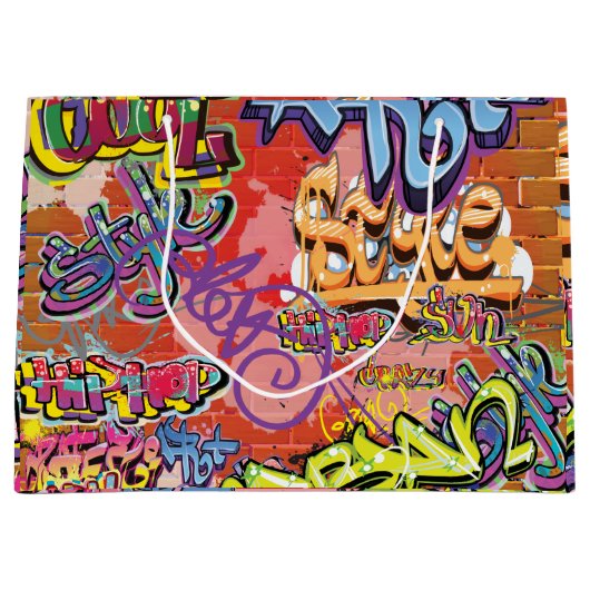 Graffiti krabbelde, krabde of besproeide bakstenen groot cadeauzakje (Voorkant)