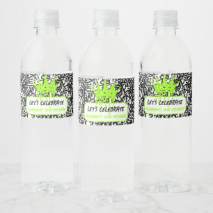 Graffiti Kroon Groen Laten we verjaardag vieren Waterfles Etiket