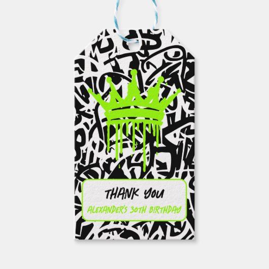 Graffiti Kroon Groen Oranje Bedankt Verjaardag Cadeaulabel (Voorkant)