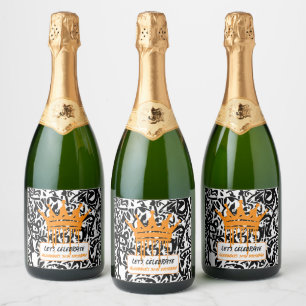 Graffiti Kroon Oranje Laten we verjaardag vieren  Sparkling Wijnetiket