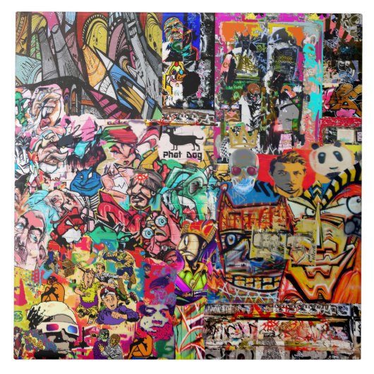 Graffiti kunst aan de muur collage tegeltje (Voorkant)