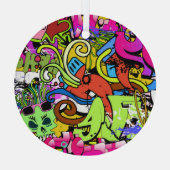 Graffiti Kunst: Hiphop stijl achtergrond Glas Ornament (Achterkant)