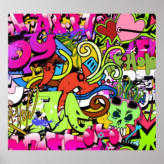 Graffiti Kunst: Hiphop stijl achtergrond Poster (Voorkant)