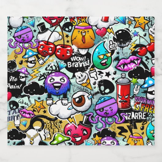 Graffiti-kunst met gekke vruchten en groenten bier etiket (Enkel label)