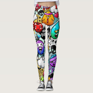 Graffiti-kunst met gekke vruchten en groenten leggings