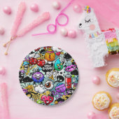 Graffiti-kunst met gekke vruchten en groenten papieren bordje (Feest)