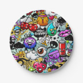 Graffiti-kunst met gekke vruchten en groenten papieren bordje (Voorkant)