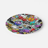 Graffiti-kunst met gekke vruchten en groenten papieren bordje (Gekanteld)