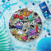 Graffiti-kunst met gekke vruchten en groenten papieren bordje (Feest)