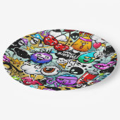 Graffiti-kunst met gekke vruchten en groenten papieren bordje (Gekanteld)