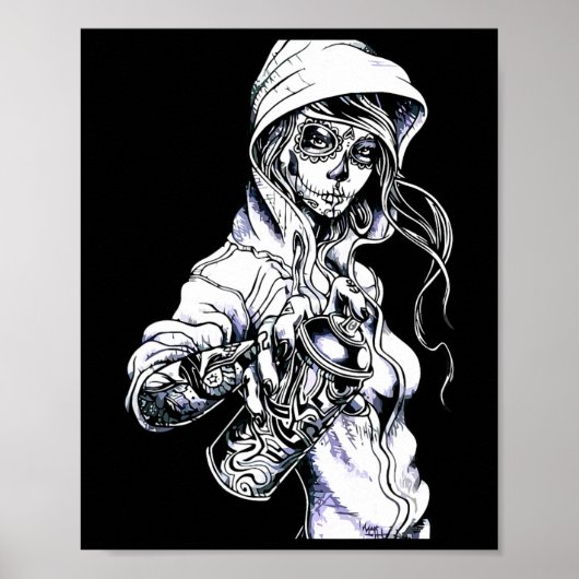 Graffiti Label Skeleton Ghetto Girl Poster (Voorkant)