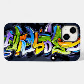 Graffiti Label Stijlvol Hoesje | iPhone 14 Hoesje- (Achterkant (horizontaal))