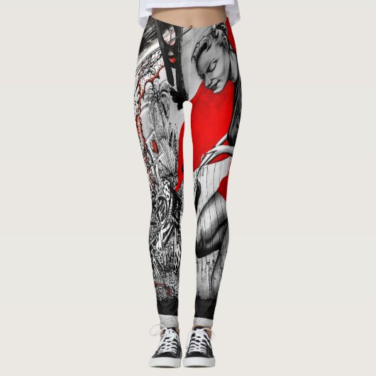 Graffiti-Leggings in Red, Black en White Street Leggings (Voorkant)