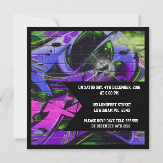 Graffiti Letters Birthday Invitation Kaart (Achterkant)