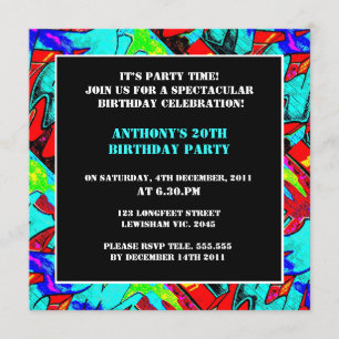 Graffiti Letters Birthday Invitation Kaart