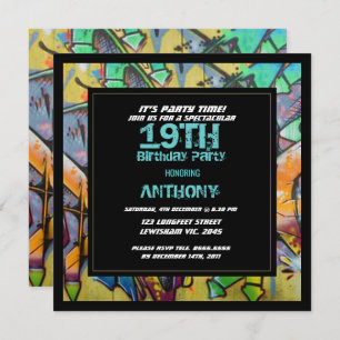 Graffiti Letters Birthday Invitation Kaart