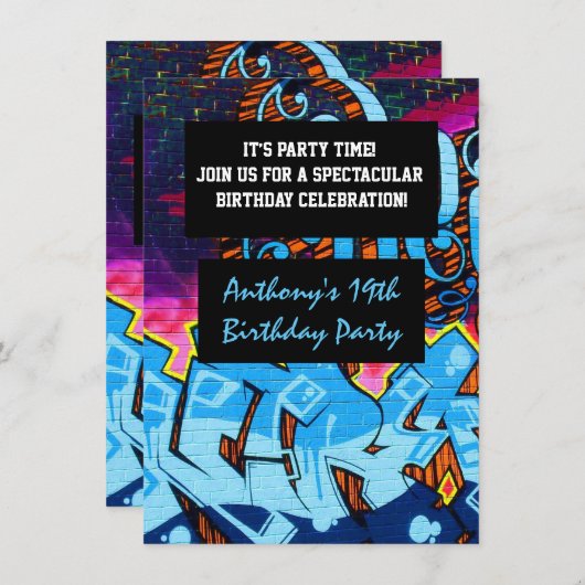 Graffiti Letters Birthday Invitation Kaart (Voorkant / Achterkant)