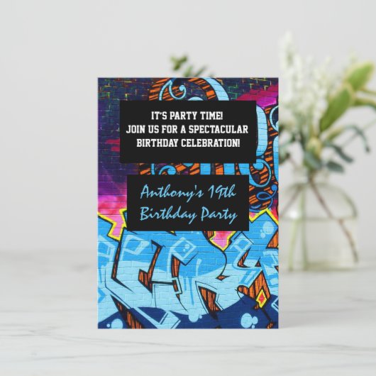 Graffiti Letters Birthday Invitation Kaart (Staand voorkant)