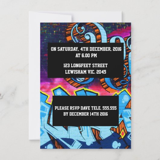 Graffiti Letters Birthday Invitation Kaart (Achterkant)
