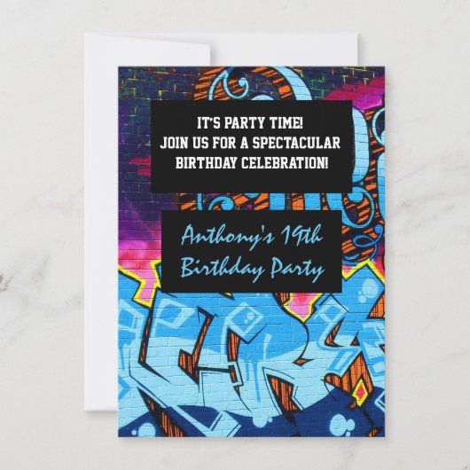 Graffiti Letters Birthday Invitation Kaart (Voorkant)
