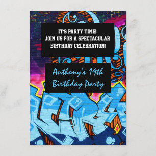 Graffiti Letters Birthday Invitation Kaart