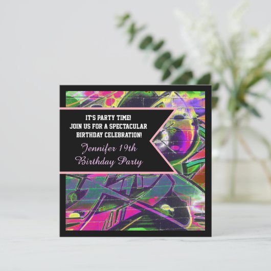 Graffiti Letters Birthday Invitation Kaart (Staand voorkant)