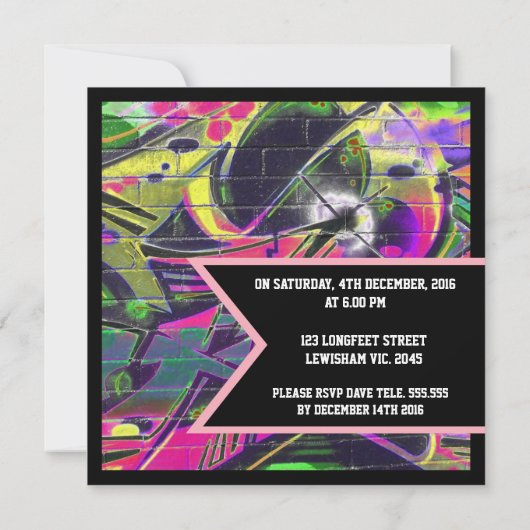 Graffiti Letters Birthday Invitation Kaart (Achterkant)