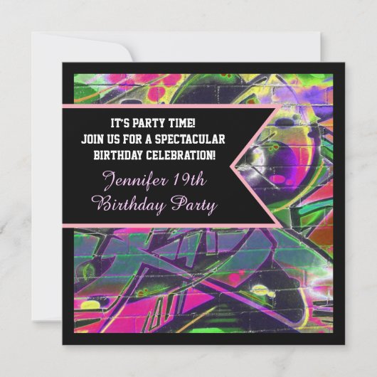Graffiti Letters Birthday Invitation Kaart (Voorkant)