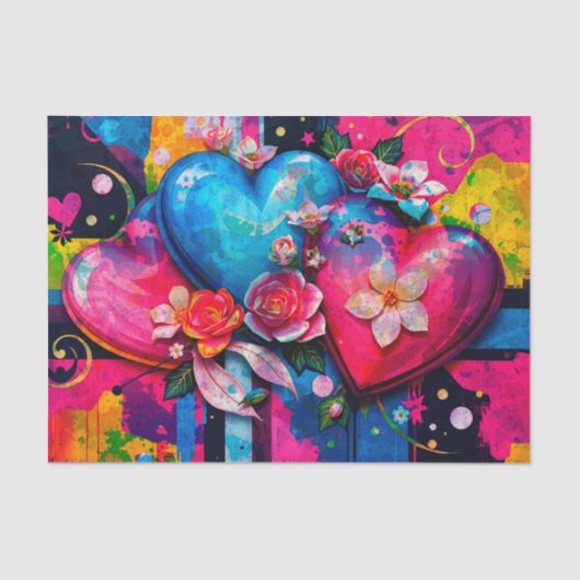 [Graffiti Love] Kleurrijke Abstracte Harten & Flow Tissuepapier (Voorkant)