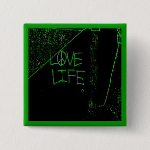 Graffiti "Love Life" Neon Green Button