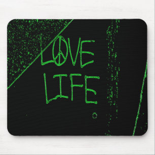 Graffiti "Love Life" Neon Green Muismat