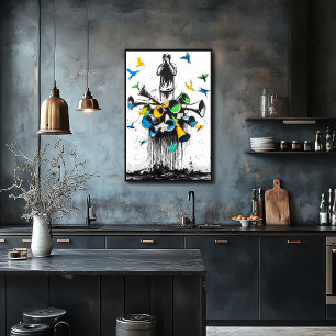 Graffiti-man met megafoons en vogels – Protest Poster