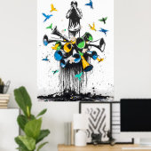 Graffiti-Man met megafoons en vogels – Protest Poster (Thuiskantoor)