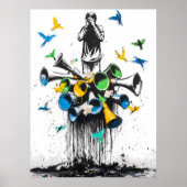 Graffiti-Man met megafoons en vogels – Protest Poster (Voorkant)