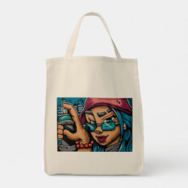 Graffiti, meisje, kleurrijk, rood, blauw, levendig tote bag