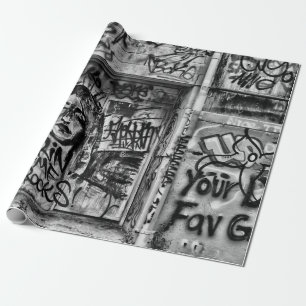 Graffiti Moderne zwart-wit stedelijke straatkunst Cadeaupapier
