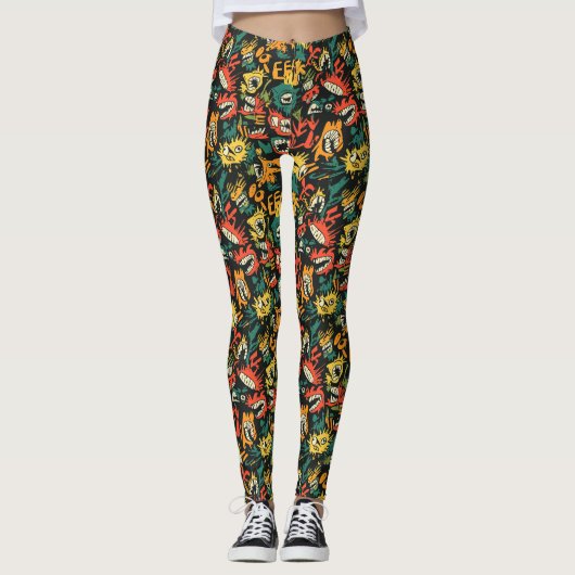 Graffiti Monster Eek Zwart Halloween (1) Leggings (Voorkant)