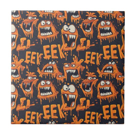 Graffiti Monster Eek Zwart Halloween (2) Tegeltje (Voorkant)