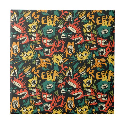 Graffiti Monster Eek Zwart Halloween Tegeltje (Voorkant)