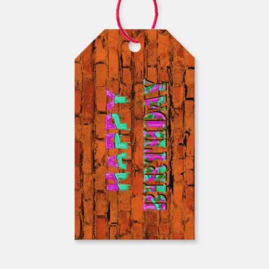 Graffiti muur gelukkige verjaardag cadeaulabel (Voorkant)