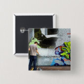Graffiti Muur Lucy Vierkante Button 5,1 Cm (Voorkant /achterkant)