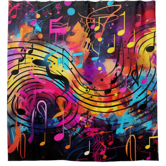 Graffiti muzieknoten douchegordijn (Voorkant)
