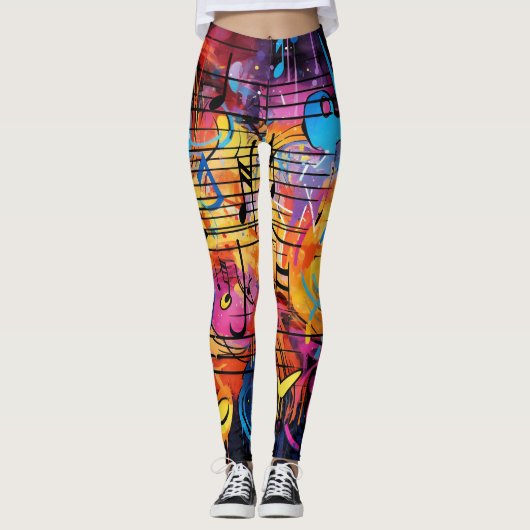Graffiti muzieknoten Leggings (Voorkant)