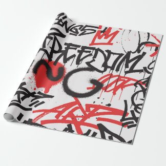 Graffiti naadloos patroon in zwarte en rode kleur  cadeaupapier