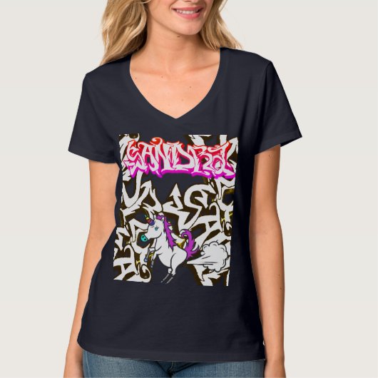 Graffiti Naam Sandra & Eenhoring Boerende T-shirt (Voorkant)