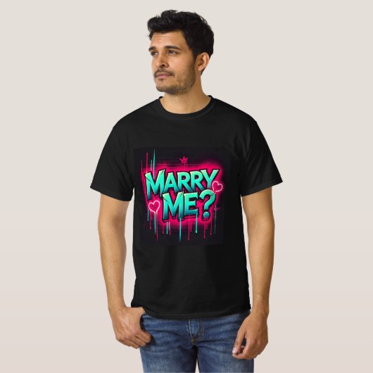 Graffiti Neon Marry Me Mannen Tshirt (Voorkant volledig)