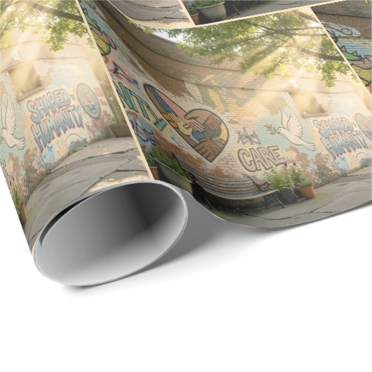 Graffiti On Brick Wall Humanity Mural Cadeaupapier (Rol Hoek)